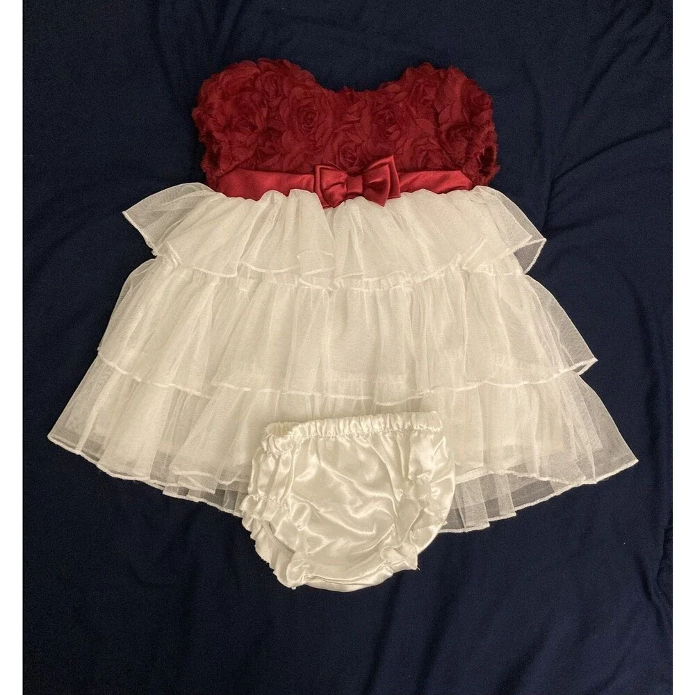 12 Months Baby Grand Signature baby girl clothes - 2 piece dress set | white/red